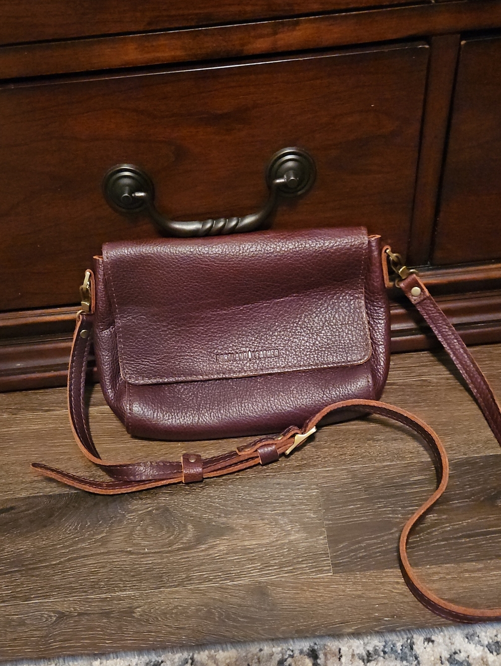 Portland Leather Burgundy Crossbody Bag with Gold Hardware